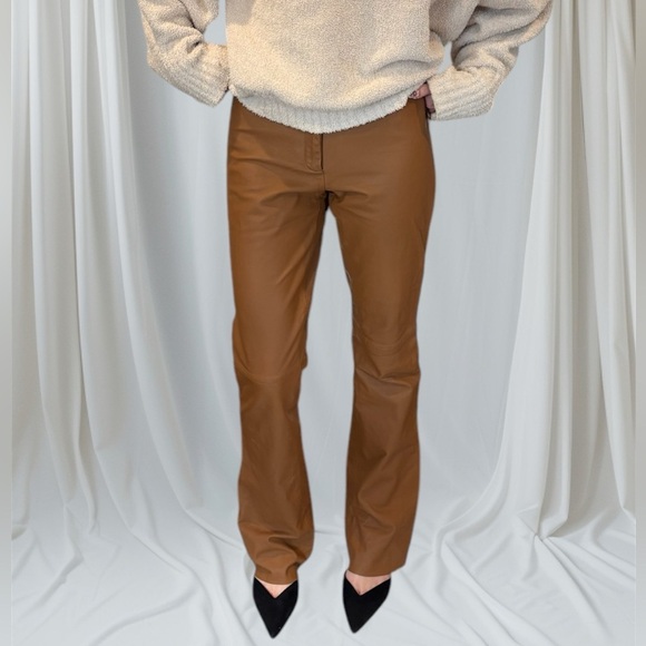 Vakko VS2 Vintage Beige Leather Pants Y2K - Picture 2 of 16